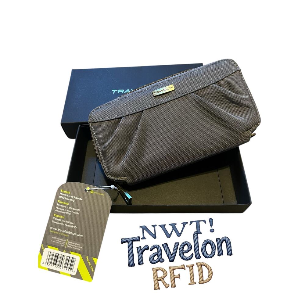 Travelon RFID Blocking Single Zip Wallet - Smoke NWT